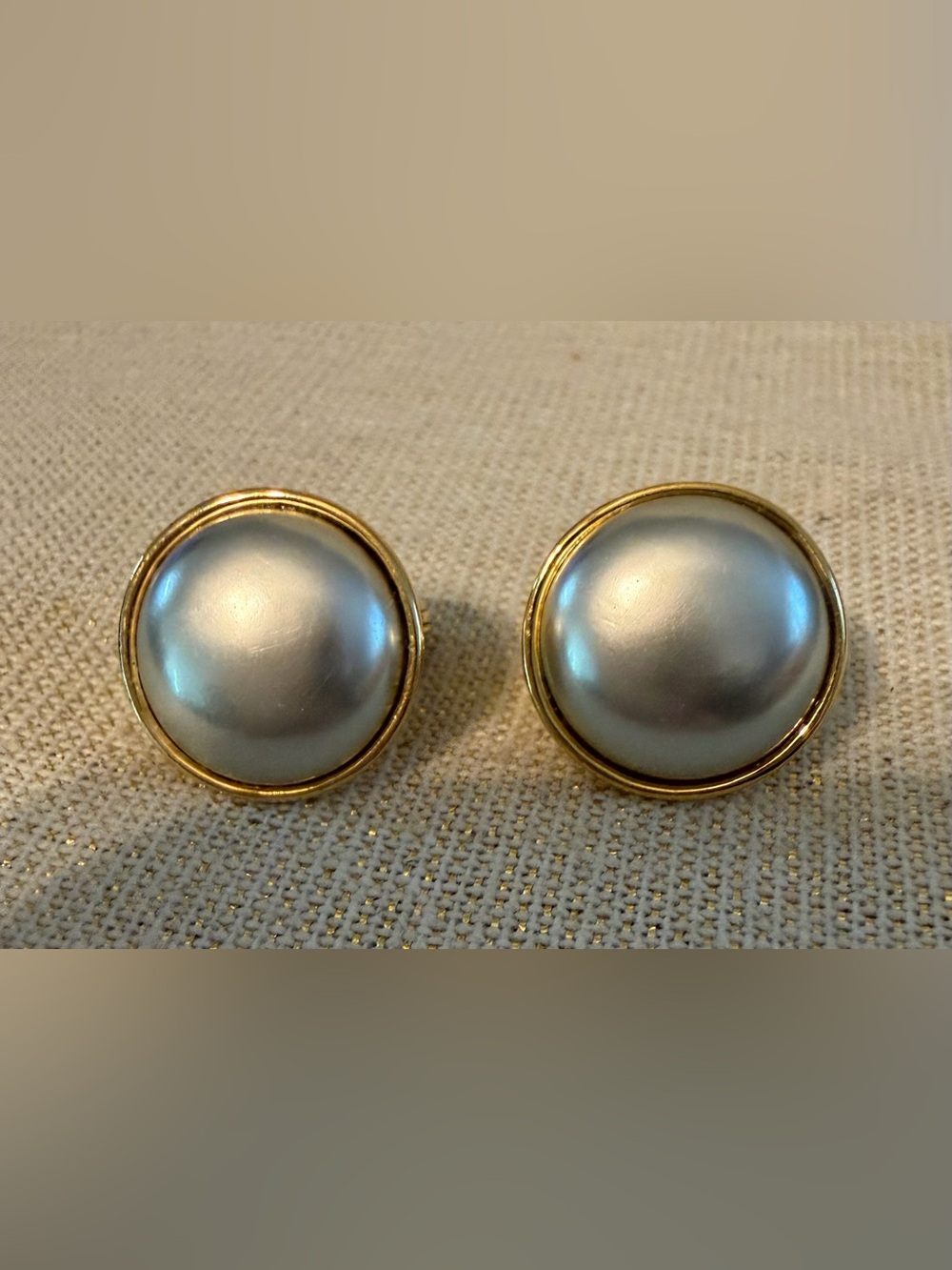 Monet Gold-Trim Pearl Button Clip On Earrings - Classic White Pearl Style